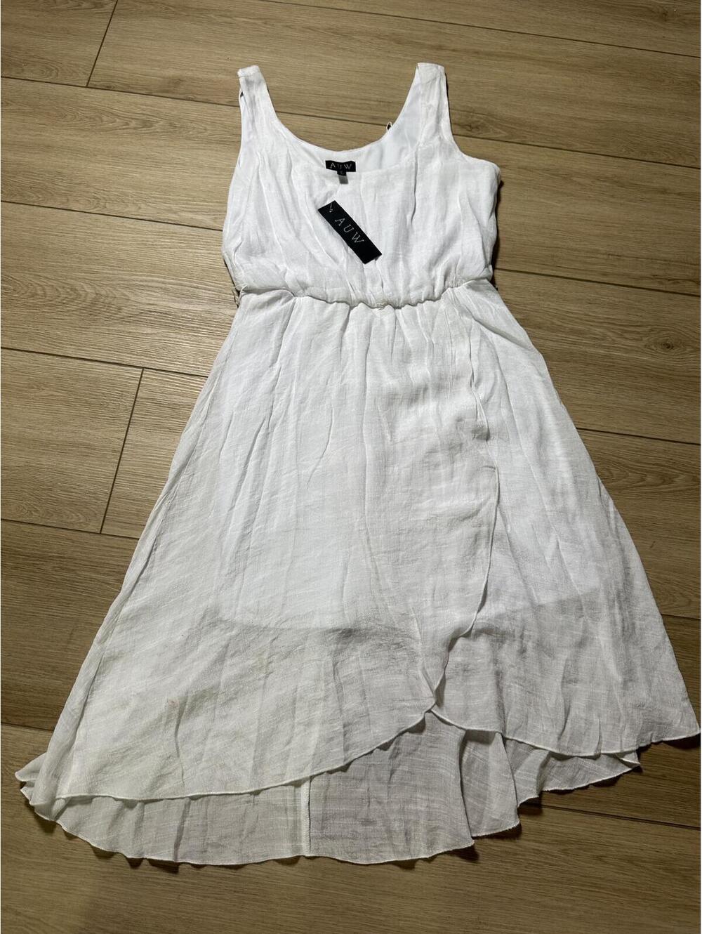 AUW White Sleeveless Linen Blend Midi Dress Size M